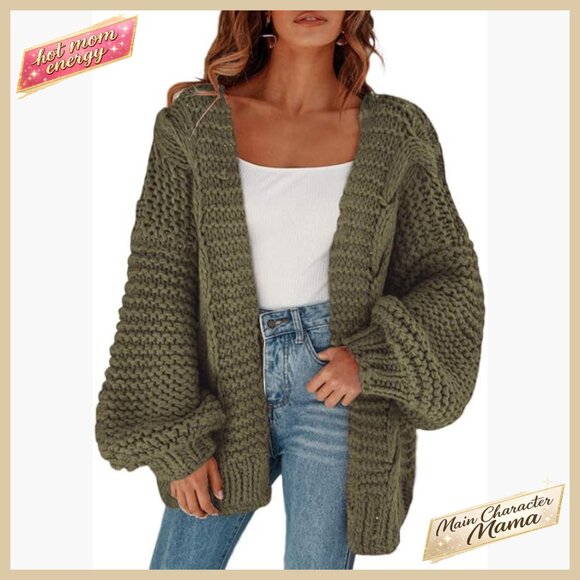 Sweaters - Chunky Cable Knit Oversized Cardigan Batwing Sleeve Open Front Sweater